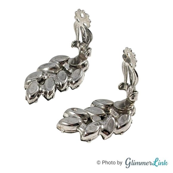 VTG Smoky Gray Navettes & AB Rhinestones Ear Climber Silver Tone Clip On Ear - Picture 5 of 9